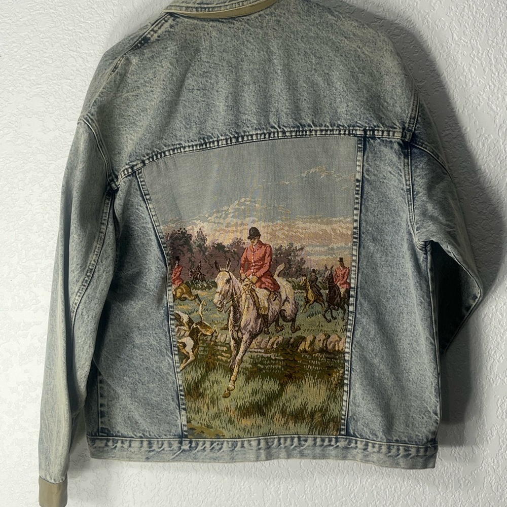 Vintage Equestrian Horse Denim Jean Jacket Coat